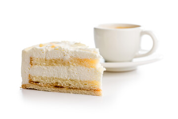 Sweet creamy cake isolated on white background.