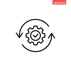 Single round gear update confiremed line icon, simple cogwheel process flat design vector pictogram, infographic interface elements for app logo web button ui isolated on white background