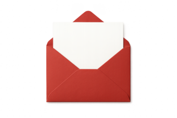 Red envelope with blank card isolated on transparent background clean cutout with soft shadow