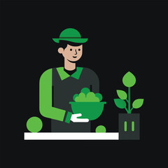 Urban Farmer Harvesting Hydroponic Vegetables Vector Art