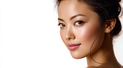 Fototapeta premium Asian woman model beauty shot in studio on white background., no logos, no brands