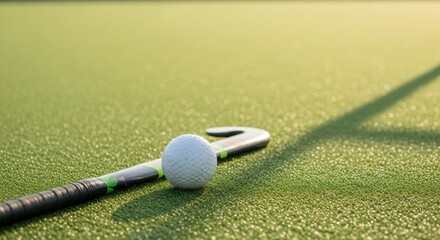 Get ready for game time with this hockey ball and stick ready on the field for sports action