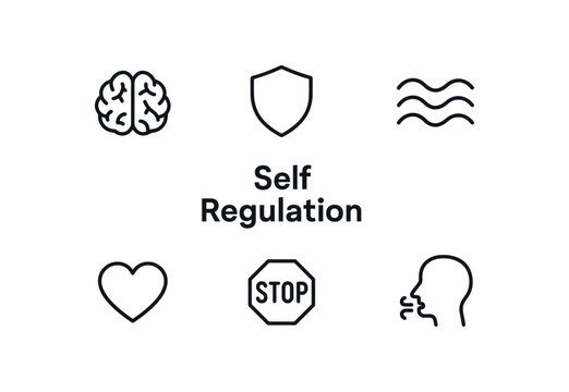 outline vector icon set of 6 isolated on white background minimal black monochrome style flat vector icon illustration clean lines centered composition no gradient central bold title text