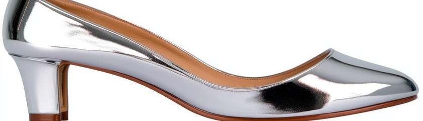 Obraz premium Sleek Silver Heel Glossy Pump Shoe Close-up,Fashion ,Footwear