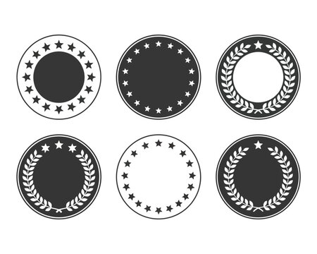Award Badges Set with Stars and Laurel Wreaths - Vector Emblems Collection