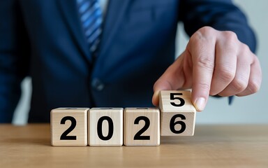 Naklejka premium Creating the Future Concept with Wooden Blocks Showing the Year 2025 Business Vision and Planning with a Professional Touch