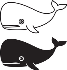 whale silhouette and outline dual vector icon flat graphic motif