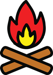 campfire campfire badge flame icon crossed logs outdoor adventure sign
