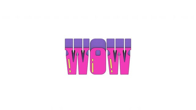 Animated word WOW in dynamic vaporwave typography. Shoutout reaction. Exclamation interjection. Excitement. Smooth text animation with layered shadows sliding up and down. Retro wave motion graphics