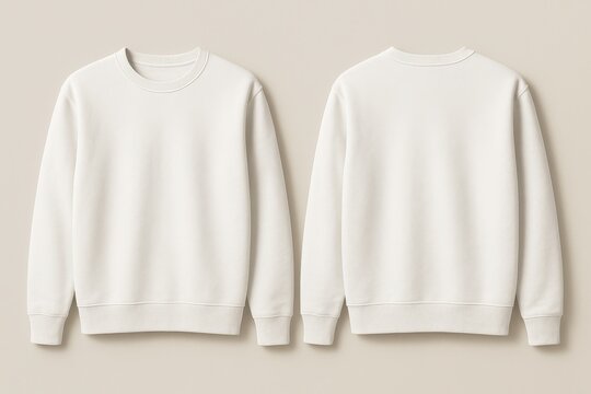Blank white crewneck sweater mockups front and back on hangers clean apparel template