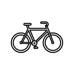 Simple black and white outline drawing of a bicycle with two wheels and handlebars on a white background