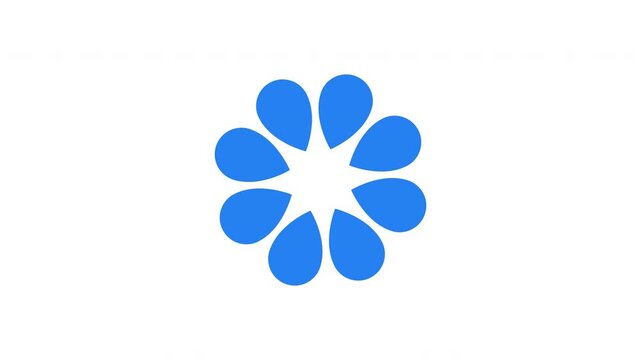 Blue teardrop petal flower loading icon animation. Drops spreading out into floral spinner bloom. Animated loader isolated on white transparent. Web design component 4K video. Buffer, preloader