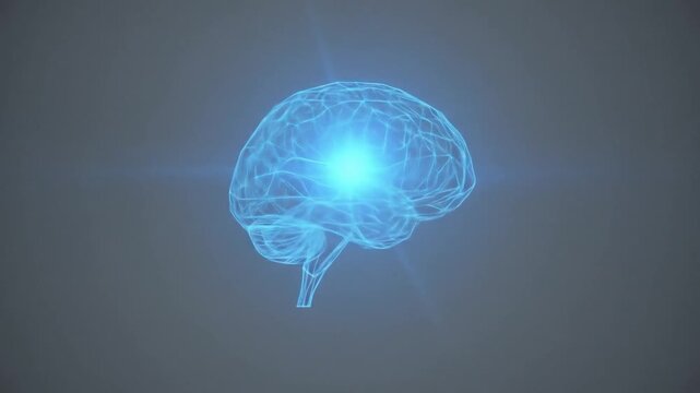 Low poly brain or artificial intelligence concept. Wisdom point symbol. Blue low poly wireframe illustration on dark background. 4k videos