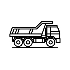 Naklejka premium Illustration of a dump truck with visible wheels and cargo bed in a simple black outline design style