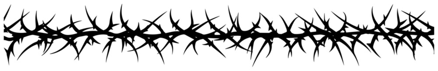 Thorn Vine Border Seamless Bramble Divider Sharp Thorns Silhouette Black and White Vector