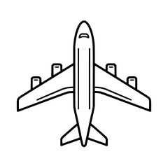 Outline illustration of a passenger airplane with four engines seen from above in a simple design