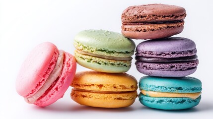 Obraz premium Colorful macarons stack dessert sweets pastry photography isolated on white background