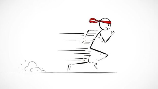Simple stick figure sprints forward, depicted with speed lines and a red headband