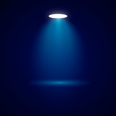 Blue Spotlight on Dark Background – Empty Stage Light Beam for Product Display, Presentation, or Studio Scene
