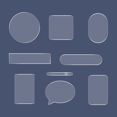Rounded Shape Icon Set – Transparent Glass UI Elements, Buttons, and Frames for Modern Interface Design