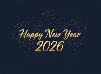 Happy New Year 2026 in elegant golden typography on a dark navy background. Generative With Ai