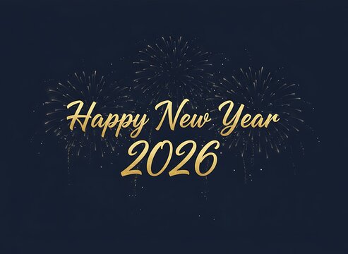 Happy New Year 2026 in elegant golden typography on a dark navy background. Generative With Ai
