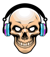 Rhythmic Resonance: A skull dons headphones, embodying the fusion of life and sound. It captures the dynamic interplay between darkness and rhythm.