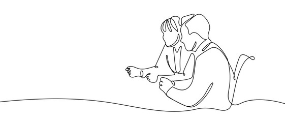 Meeting, business people are consulting, one continuous line outline isolated vector illustration Editable stroke.