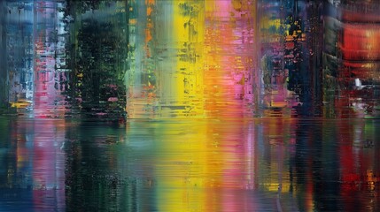 Colorful reflections on water create a vibrant abstract scene in the evening light