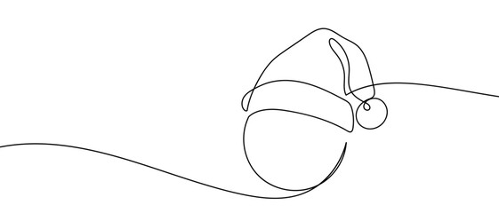 Santa hat, one continuous line outline isolated vector illustration Editable stroke.