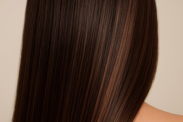Fototapeta premium Healthy glossy brunette hair texture with subtle caramel highlights macro closeup