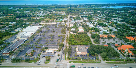 aerial view of the city shopping area