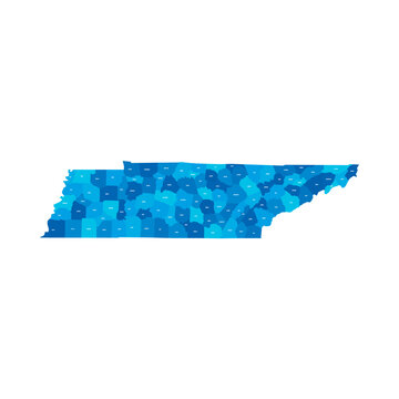 Tennessee, TN - detailed political map of US state. Administrative map divided into counties. Blue map with county name labels. Vector illustration