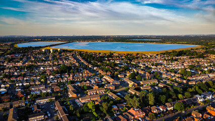 Ariel view of 2 Reservoirs near london