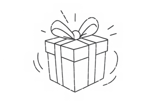 Hand drawing gift box revealing surprise and celebration with ribbon bow, abstract present sketch icon