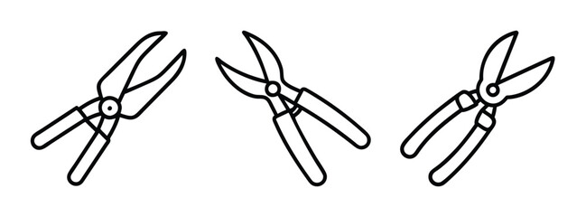 Three garden shears illustration for gardening tools and equipment for landscaping and trimming needs