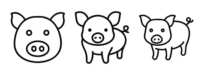 Cute pig drawing vector illustration for kids coloring pages farm animal clip art design simple line art