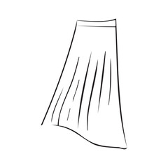 Sketch Doodle of long pleated Skirt. Contour ribbed Pleats. Simple fashionable drawing of woman wardrobe. Black and white pencil-drawn Clothes. Isolated line art. Outline. Vector illustration