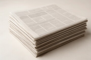 Stack of folded newspapers on neutral background with soft shadows and space for text