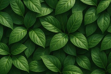 Dense green foliage pattern natural leaf texture with vibrant veins and dappled light