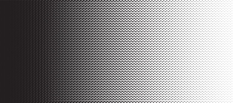 Triangle linear halftone pattern background. Abstract geometric backdrop with trendy mosaic effect. Dynamic fade.