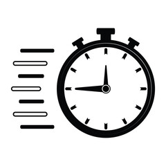 Black and White Stopwatch Icon with Motion Lines Indicating Speed and Urgency Time Sensitive simple black