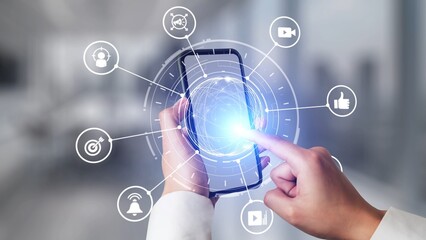 Content marketing interface with data dashboards, analytics charts, and content tools. Marketing...