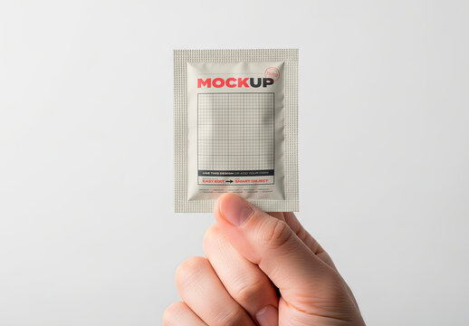 Fingers Holding Packet Sachet Mockup