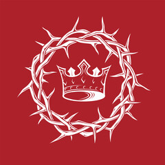 white royal crown with thorns isolated on red background