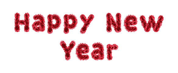 Happy New Year made from New Year's tinsel, isolated Christmas tinsel, tinsel garland	