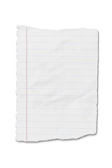Realistic Torn Lined Notebook Paper with Jagged Edges and Soft Shadow – Transparent Background
