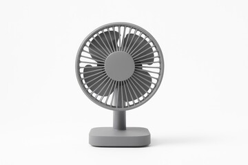 Modern gray desktop fan isolated on white with realistic soft shadow for clean cutouts