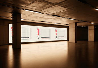 Wide Horizontal Light Billboard Brutalism Underground Mockup