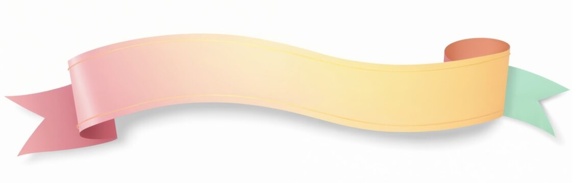 Pastel gradient banner with wavy ribbon shape. Soft pink yellow and teal colors. Isolated on white background. Add your text here. Minimalist graphic for sale.